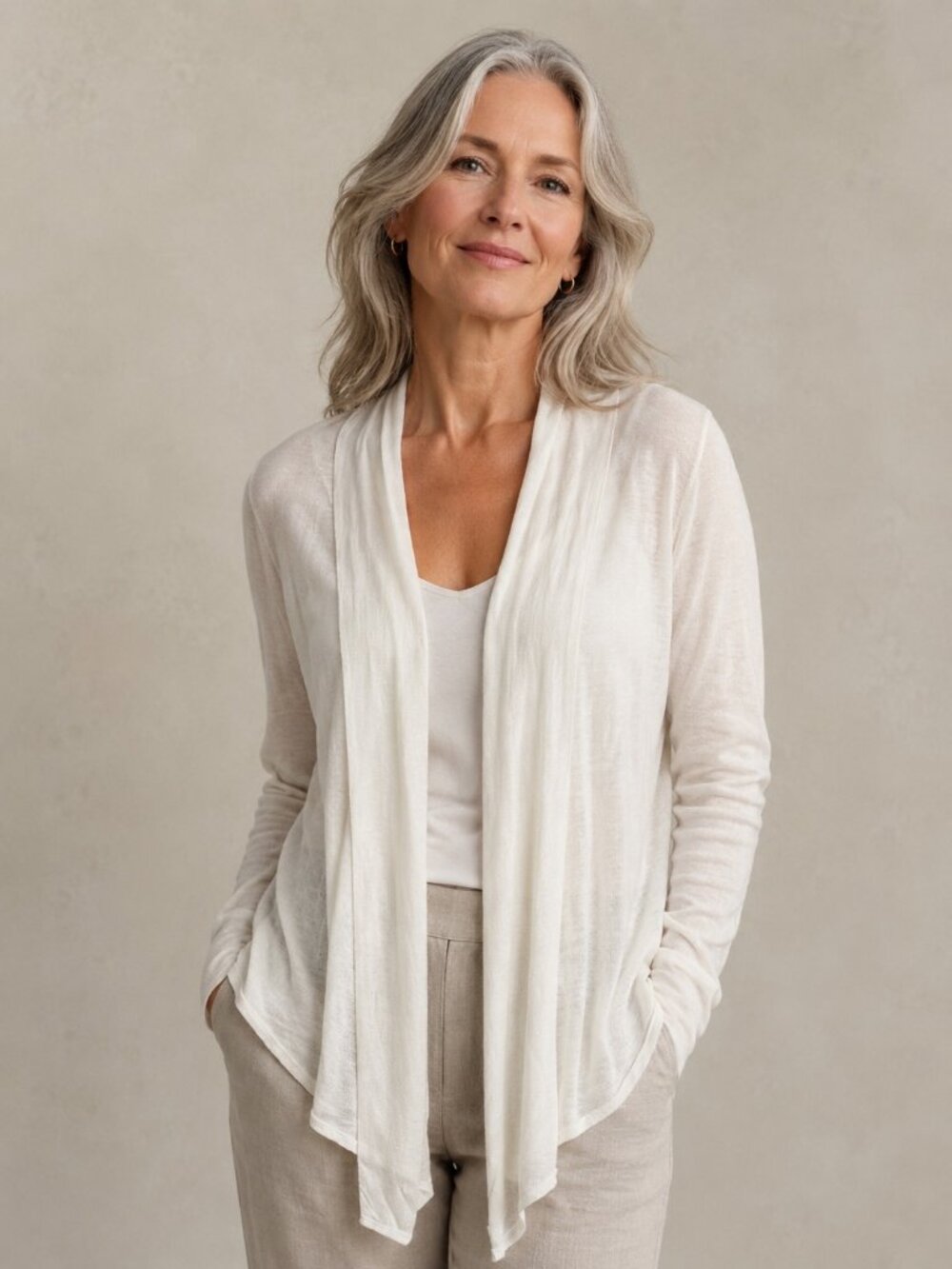 LOFT Cream Open Front Lightweight Cardigan Women's Size Small